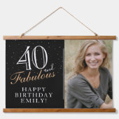 40 en Fabulous Elegant Black 40th Birthday Foto Hangend Wandkleed (Voorkant)