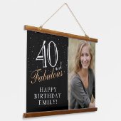 40 en Fabulous Elegant Black 40th Birthday Foto Hangend Wandkleed (Gebogen)