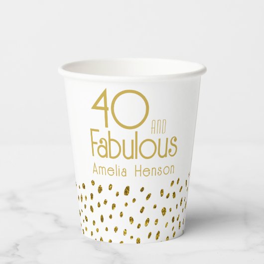 40 en Fabulous Elegant Gold Glitter 40e verjaardag Papieren Bekers (Achterkant)