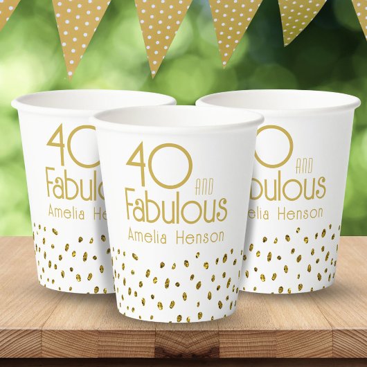 40 en Fabulous Elegant Gold Glitter 40e verjaardag Papieren Bekers