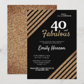 40 en Fabulous Elegant Gold Glitter 40th Birthdy Kaart (Voorkant / Achterkant)