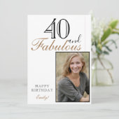 40 en Fabulous Elegant Happy Birthday Foto Kaart (Staand voorkant)
