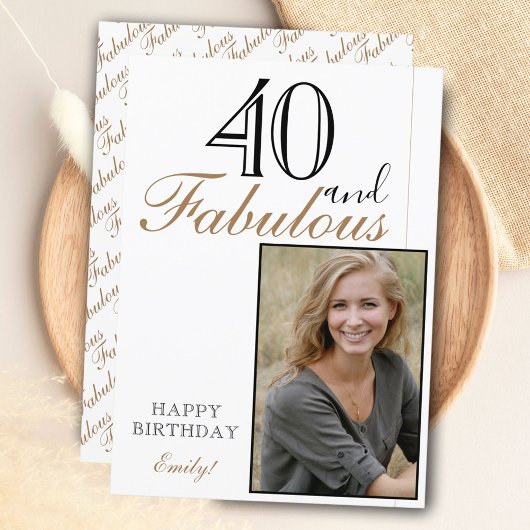 40 en Fabulous Elegant Happy Birthday Foto Kaart