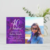 40 en Fabulous Elegant Paars Foto van Birthday Kaart (Staand voorkant)