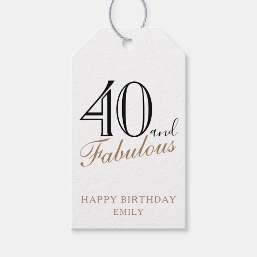 40 en Fabulous Elegant Script 40th Birthday Cadeaulabel (Voorkant)