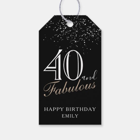 40 en Fabulous Elegant Script Black 40th Birthday Cadeaulabel (Voorkant)