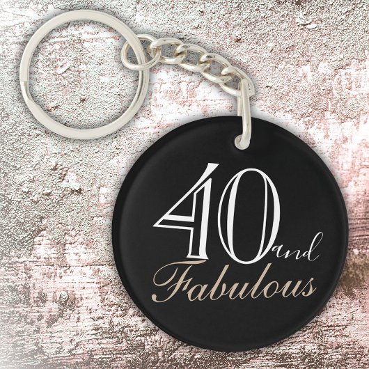 40 en Fabulous Elegant Script Black 40th Birthday Sleutelhanger