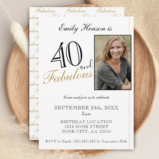 40 en Fabulous Elegant Script Foto Verjaardag Kaart