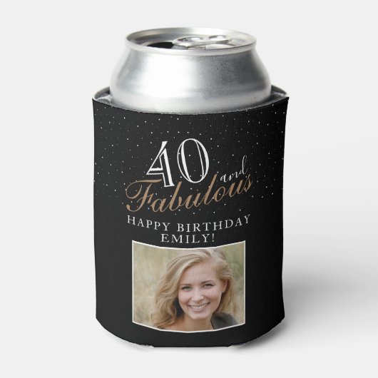 40 en Fabulous Elegant Script Photo 40th Birthday Blikjeskoeler (Blikje Voorkant)