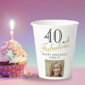 40 en Fabulous Elegant Script Photo 40th Birthday Papieren Bekers
