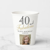 40 en Fabulous Elegant Script Photo 40th Birthday Papieren Bekers (Achterkant)