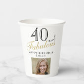40 en Fabulous Elegant Script Photo 40th Birthday Papieren Bekers (Voorkant)