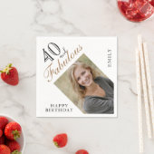 40 en Fabulous Elegant Script Photo 40th Birthday Servet (Insitu)