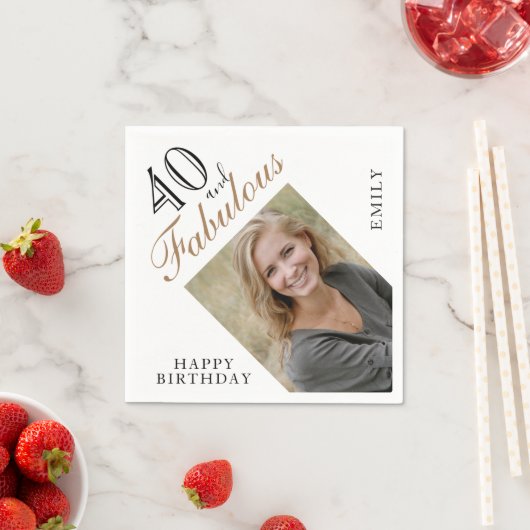 40 en Fabulous Elegant Script Photo 40th Birthday Servet (Insitu)