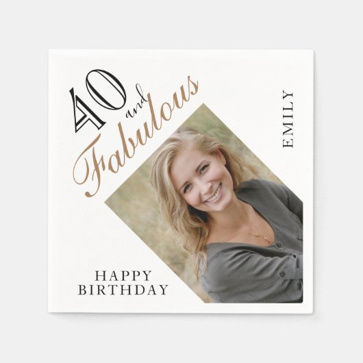 40 en Fabulous Elegant Script Photo 40th Birthday Servet (Voorkant)