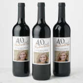 40 en Fabulous Elegant Script Photo 40th Birthday Wijn Etiket (Flessen)