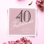 40 en Fabulous Elegant Script Pink 40th Birthday Servet<br><div class="desc">40 en Fabulous Elegant Script Roze 40e Verjaardags Servetten. Het gezegde 40 en fabulous is in modern wit schrift op een blush roze achtergrond. Maak je eigen 40e verjaardag feestje papieren servetten voor een vrouw die haar 40e verjaardag viert. Personaliseer met jouw naam en leeftijd.</div>