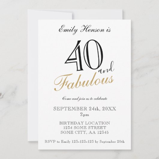 40 en Fabulous Elegant Script Verjaardag Kaart (Voorkant)