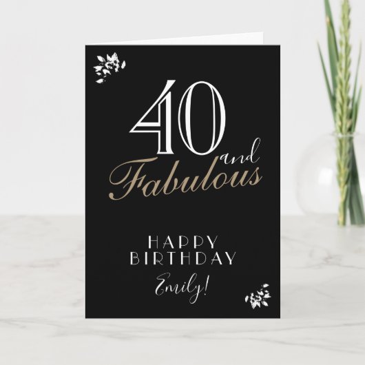 40 en Fabulous Elegant Zwart 40e Verjaardag Kaart (Voorkant)