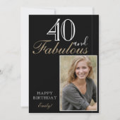 40 en Fabulous Elegant Zwart Happy Birthday Foto Kaart (Voorkant)
