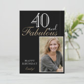 40 en Fabulous Elegant Zwart Happy Birthday Foto Kaart (Staand voorkant)