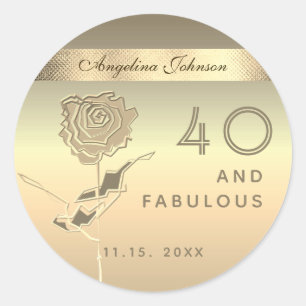 40 en Fabulous, Elegante Gouden Roos Bloem Ronde Sticker
