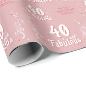 40 en Fabulous Foliage Pink 40th Verjaardag Cadeaupapier (Rol Hoek)