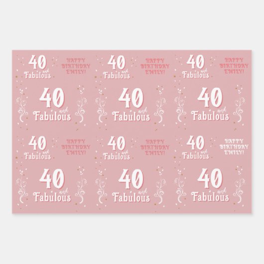 40 en Fabulous Foliage Pink 40th Verjaardag Inpakpapier Vel (Voorkant 2)