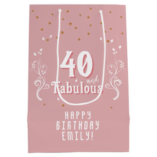 40 en Fabulous Foliage Pink 40th Verjaardag Medium Cadeauzakje (Achterkant)