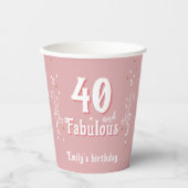 40 en Fabulous Foliage Pink 40th Verjaardag Papieren Bekers (Voorkant)
