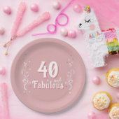 40 en Fabulous Foliage Pink 40th Verjaardag Papieren Bordje (Feest)