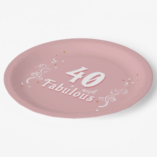 40 en Fabulous Foliage Pink 40th Verjaardag Papieren Bordje (Gekanteld)