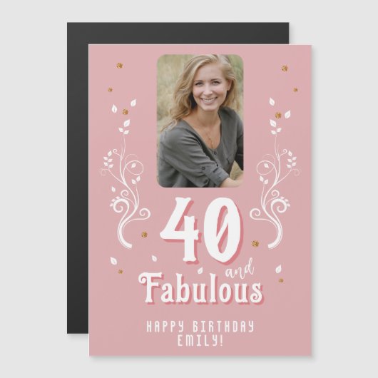 40 en Fabulous Foliage Pink Foto 40e verjaardag (Voorkant / Achterkant)