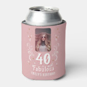 40 en Fabulous Foliage Pink Foto 40e verjaardag Blikjeskoeler (Blikje Voorkant)