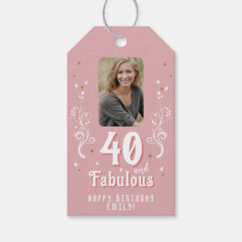 40 en Fabulous Foliage Pink Foto 40e verjaardag Cadeaulabel