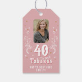 40 en Fabulous Foliage Pink Foto 40e verjaardag Cadeaulabel (Achterkant)