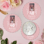 40 en Fabulous Foliage Pink Foto 40e verjaardag Kartonnen Onderzetters<br><div class="desc">40 en Fabulous Foliage Roze Foto 40e Verjaardagsfeestje Papier Onderzetter. 40 en fabelachtige tekst in trendy wit schrift met een naam en wit gebladerte op een roze achtergrond. Personaliseer het met je foto,  jouw naam en de leeftijd.</div>