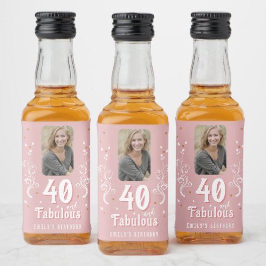 40 en Fabulous Foliage Pink Foto 40e verjaardag Likeurfles Etiket (Flessen)