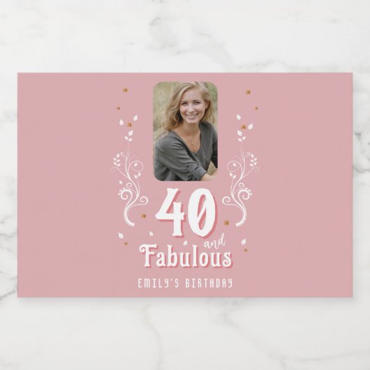 40 en Fabulous Foliage Pink Foto 40e verjaardag Likeurfles Etiket (Enkel label)
