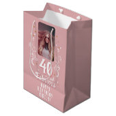40 en Fabulous Foliage Pink Foto 40e verjaardag Medium Cadeauzakje (Voorkant Gekanteld)