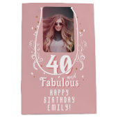 40 en Fabulous Foliage Pink Foto 40e verjaardag Medium Cadeauzakje (Voorkant)