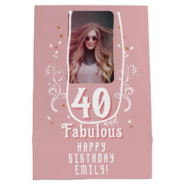 40 en Fabulous Foliage Pink Foto 40e verjaardag Medium Cadeauzakje