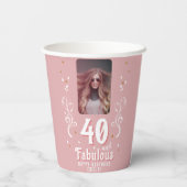 40 en Fabulous Foliage Pink Foto 40e verjaardag Papieren Bekers (Achterkant)