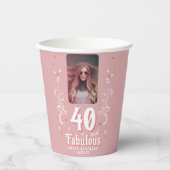 40 en Fabulous Foliage Pink Foto 40e verjaardag Papieren Bekers (Voorkant)