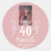 40 en Fabulous Foliage Pink Foto 40e verjaardag Ronde Sticker (Voorkant)