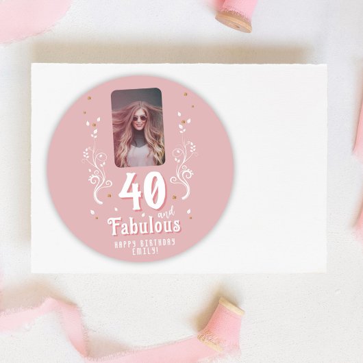 40 en Fabulous Foliage Pink Foto 40e verjaardag Ronde Sticker