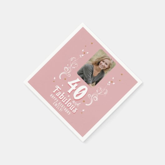 40 en Fabulous Foliage Pink Foto 40e verjaardag Servet (Hoek)