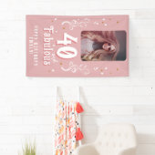 40 en Fabulous Foliage Pink Foto 40e verjaardag Spandoek (Insitu)