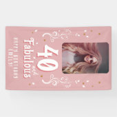 40 en Fabulous Foliage Pink Foto 40e verjaardag Spandoek (Horizontaal)