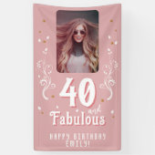 40 en Fabulous Foliage Pink Foto 40e verjaardag Spandoek (Verticaal)